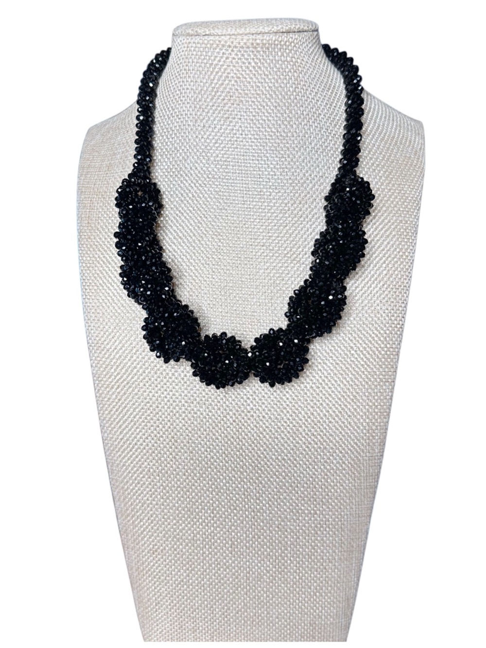 Black Beaded Floral Statement Necklace - Women Jewelry